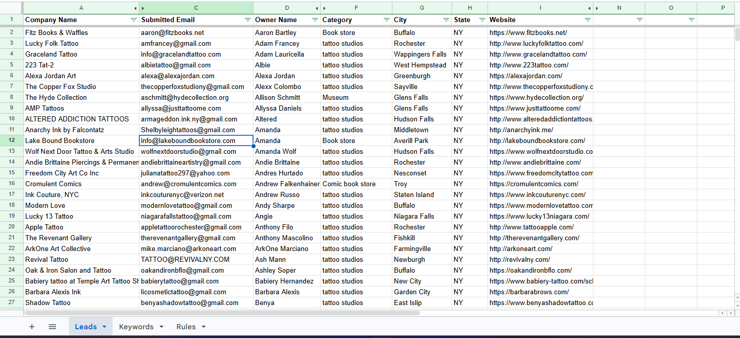 Sample B2B lead list — creative agencies in New York